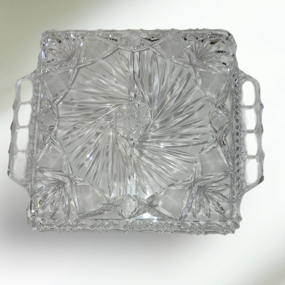 Vintage Lead Crystal Divided Serving Dish Bohemian Glass - Picture 6 of 8